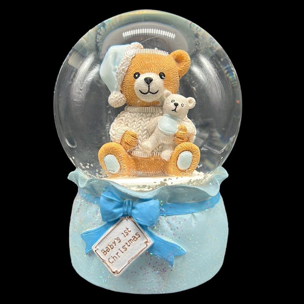 Baby’s First Christmas Snow Globe Teddy Bear Music Box St Nicholas Square